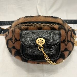 Coach x JLo Leopard Shearling Brass Chain Belt Bag / Fanny Pack – Rare Collab